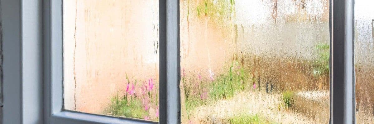 Kondens på fönster Bild på ett fönster med kondens på glaset